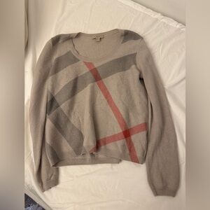Burberry Brit Gray/Cream Women’s Wool/Cashmere Crewneck Sweater Sz L Auth